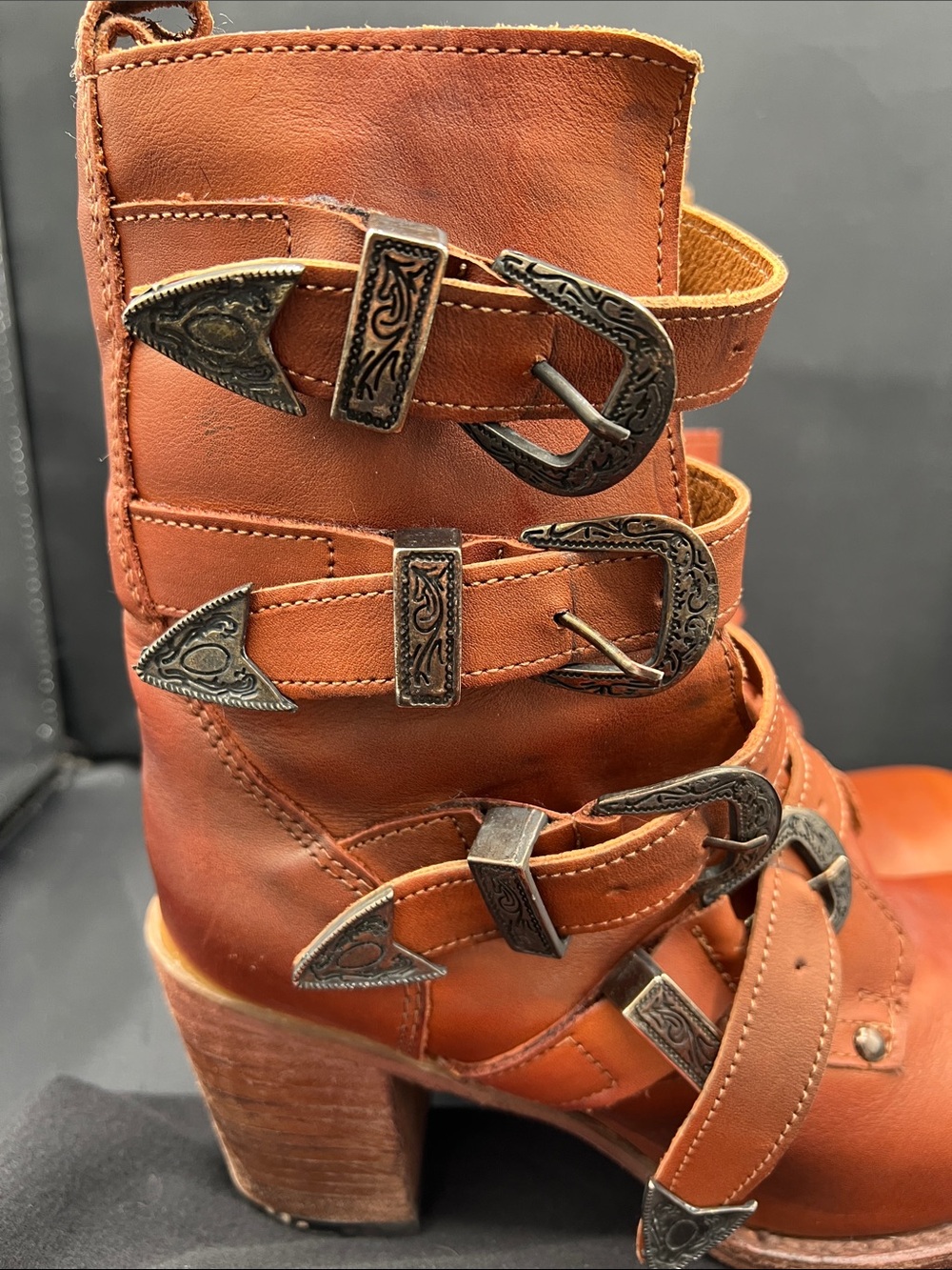 Freebird by Steven Cognac Brown Buckle Strap Heeled Boots - Picture 2 of 6